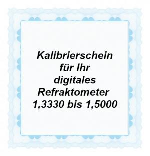 Foto: CAL-RI-15000: Kalibrierschein für das manuelle digitale Refraktometer mit einer Brechungsindexskala von 1,3330 bis max. 1,5000