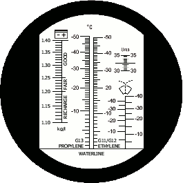 Refraktometer RBC4AB-ATC mit zwei Skalen: links für Ethanol-Wasser-Gemische, rechts für Isopropanol-Wasser-Gemische - GEEIGNET – UNIVERSELL